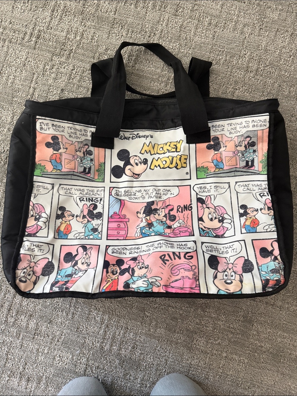 Walt Disney Mickey Mouse Comic Strip Tote Bag - Black with Pastel Panels